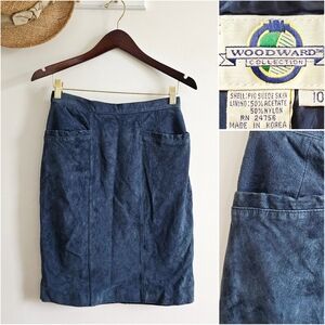Vintage Woodward Collection Genuine Pig Suede Leather Blue Skirt Back Slit, 10